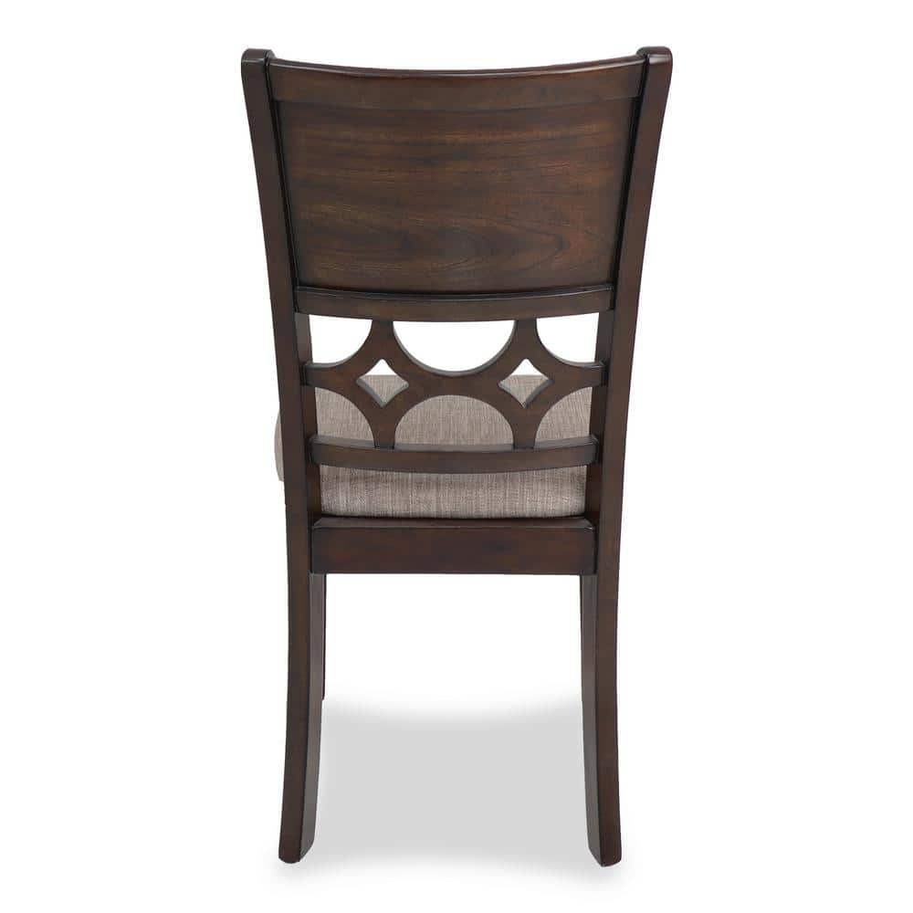 Cherry Brown Round Wood Dining Set with 4 Chairs