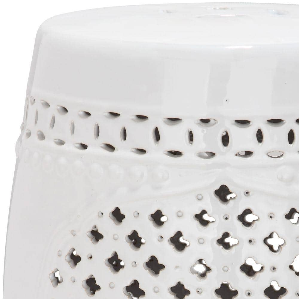 White Ceramic Quatrefoil Garden Stool
