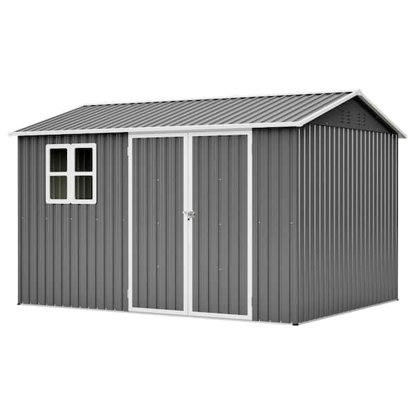10 ft. W x 8 ft. D Dark Gray Metal Outdoor Storage Shed with Lockable Doors and Sloped Roof(80 sq.ft.)