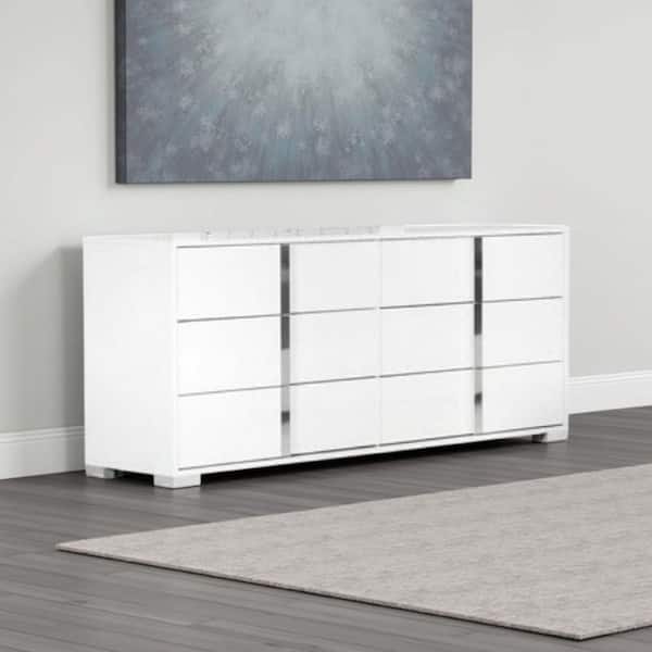 Suni White and Chrome 6-Drawer 61 in. Dresser without Mirror