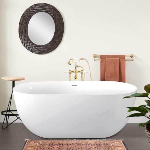 Mokleba 67 in. x 31 in. Acrylic Freestanding Soaking Bathtub in White with Overflow and Drain Included