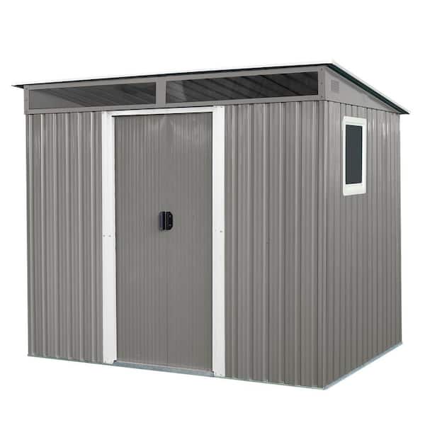 Outdoor Storage Shed 8 ft. W x 6 ft. D Metal Shed with Window and Foundation Gray (48 sq. ft. )