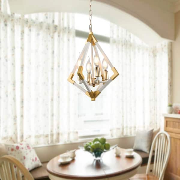 Hartford 4-Light White/Gold Geometric Chandelier