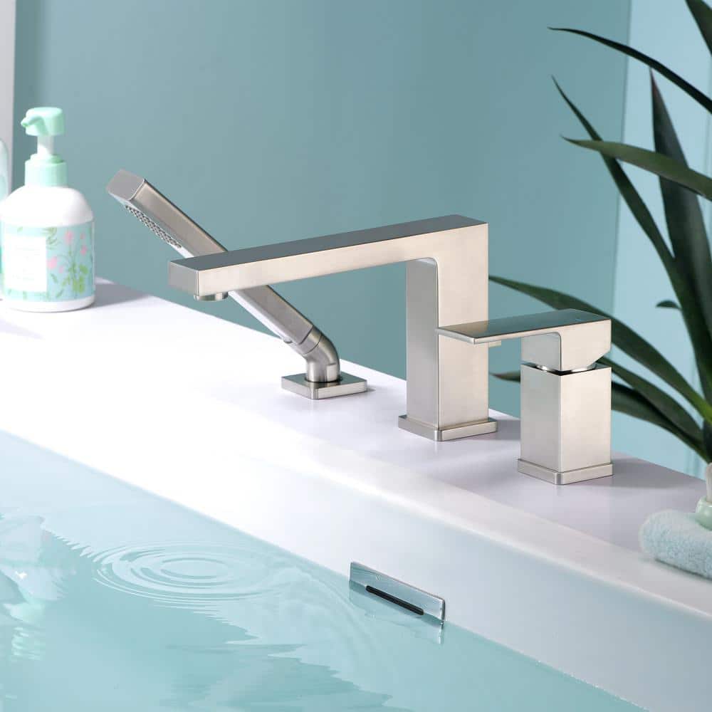 Brushed Nickel Single Handle Roman Tub Faucet with Hand Shower