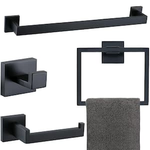 4-Piece Bath Hardware Set with Towel Ring Toilet Paper Holder Towel Hook and 23.6 in. Towel Bar in Matte Black