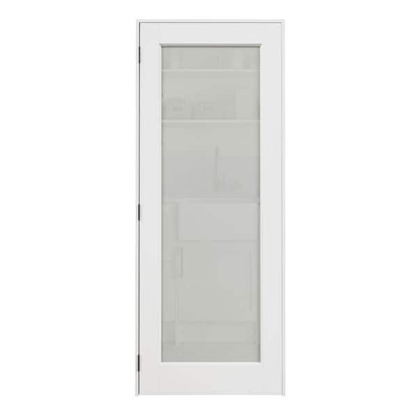 30 in. x 80 in. 1-Lite Frosted Glass Right-Hand White Solid Core Wood Single Prehung Interior Door + Quick Assemble Jamb