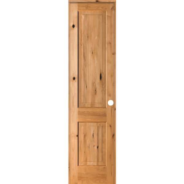 Krosswood Doors 24 in. x 96 in. Rustic Knotty Alder 2 Panel Left-Handed Clear Stain Wood Single Prehung Interior Door with Square Top