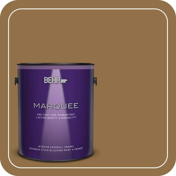 BEHR MARQUEE 1 gal. #N280-7 Brass Button Eggshell Enamel Interior Paint & Primer