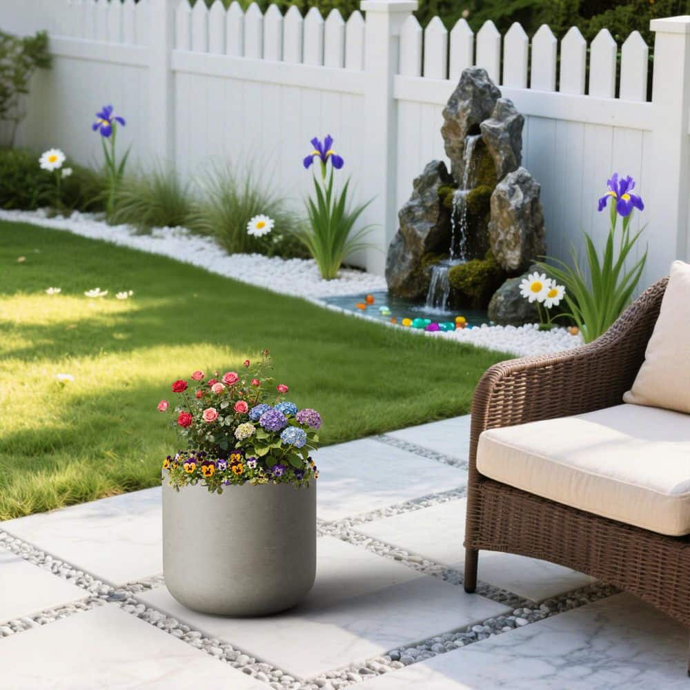 14in.W x 12.5in.H Concrete Large Tall Round Stone Gray Flower Planter in Enhanced Interior Plant Pot with Drainage Hole price history on PriceWatchPro