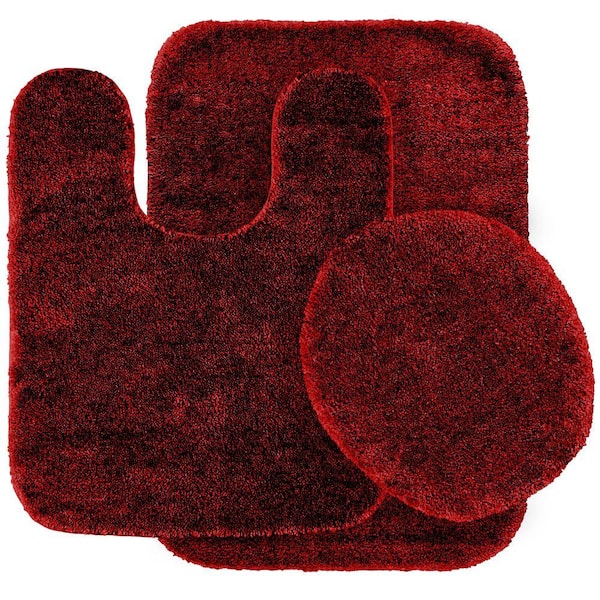 Garland Rug Traditional Chili Pepper Red 21 in. x 34 in. Washable Bathroom 3 Piece Rug Set