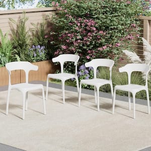 Dining Chairs Set of 4, Modern White Stackable Kitchen Dining Room Chairs with Ergonomic Backrest, No Assembly Required