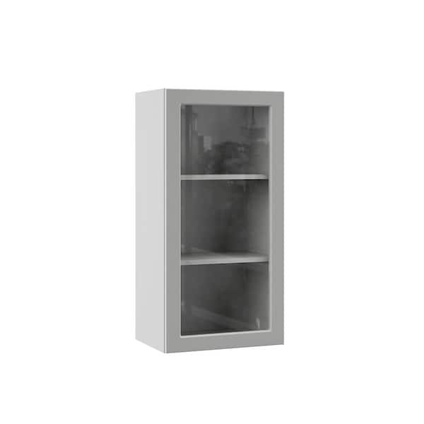 Hampton Bay Designer Series Melvern Assembled 18x36x12 in. Wall Kitchen Cabinet with Glass Door in Heron Gray