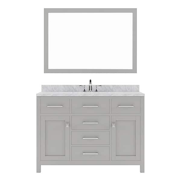 Virtu USA Caroline 48 in. Bath Vanity in Cashmere Gray with Marble Vanity Top in Italian Carrara White with White Basin and Mirror