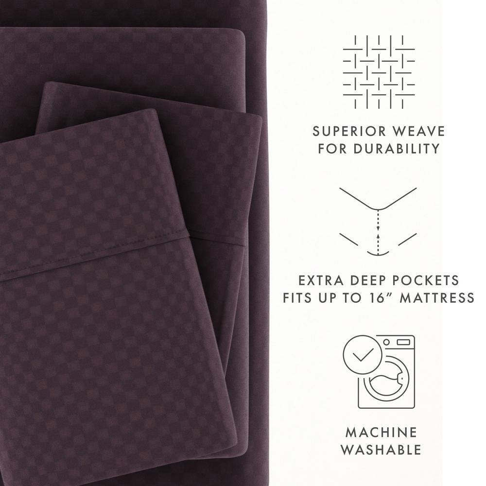 Twin Purple Embossed Microfiber Deep Pocket Sheet Set