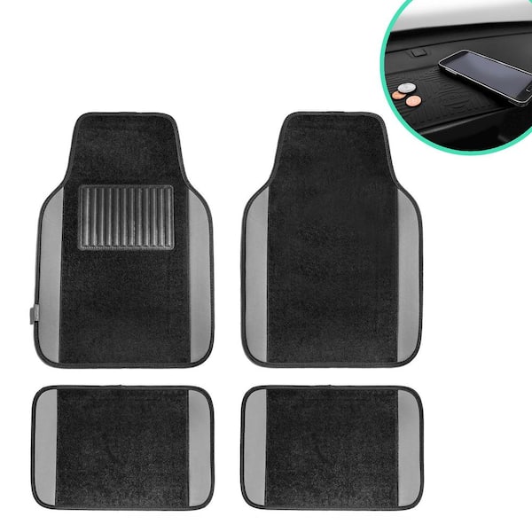 FH Group 4-Piece Gray Universal Carpet Floor Mat Liners with Colored Trim - Full Set