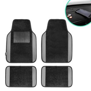 4-Piece Gray Universal Carpet Floor Mat Liners with Colored Trim - Full Set