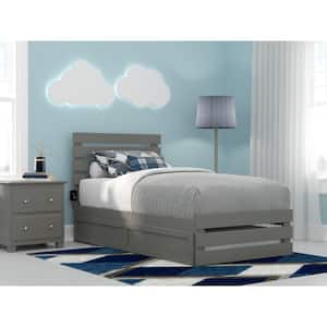 Oxford Grey Twin Bed with Footboard and USB Turbo Charger with Twin Trundle