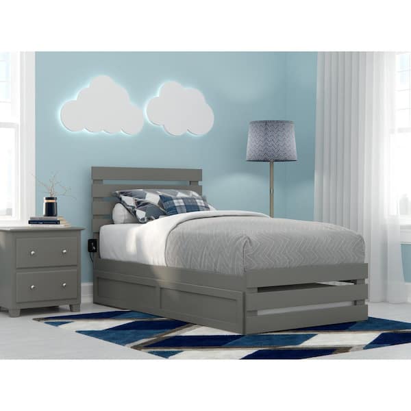 AFI Oxford Grey Twin Bed with Footboard and USB Turbo Charger with Twin Trundle