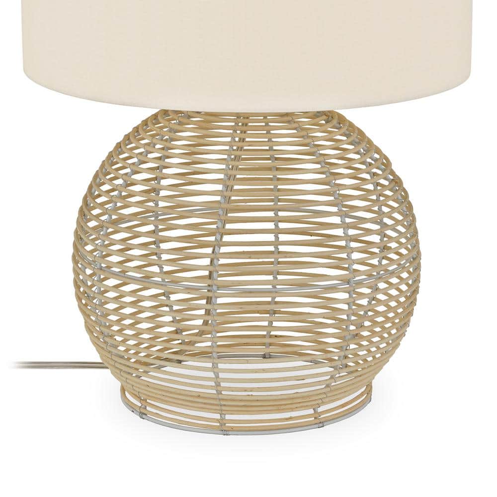 21.5" White Rattan Table Lamp with Linen Shade