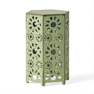 14 in. Crackle Green Iron Side Table