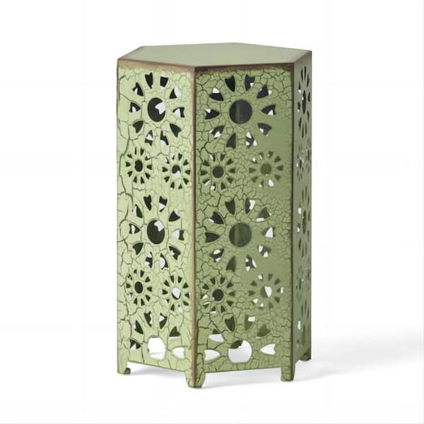 Clihome 14 in. Crackle Green Iron Side Table
