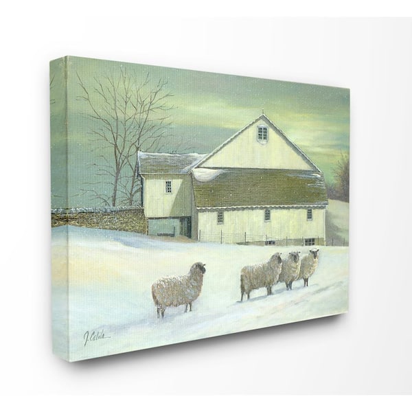 Stupell Industries 24 in. x 30 in. "Sheep in Front of the Farmhouse Green Toned Painting" by Jerry Cable Canvas Wall Art