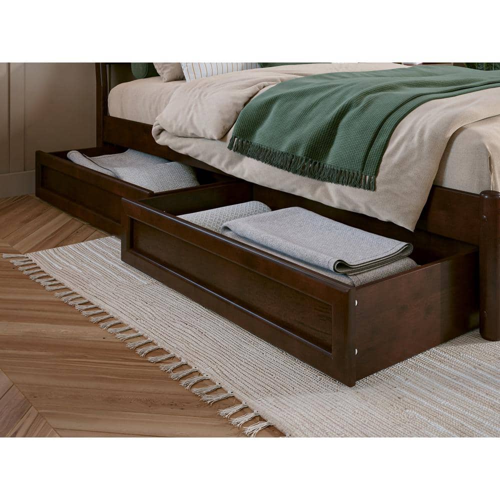 Casanova Dark Walnut Full Wood Platform Bed with Storage Drawers