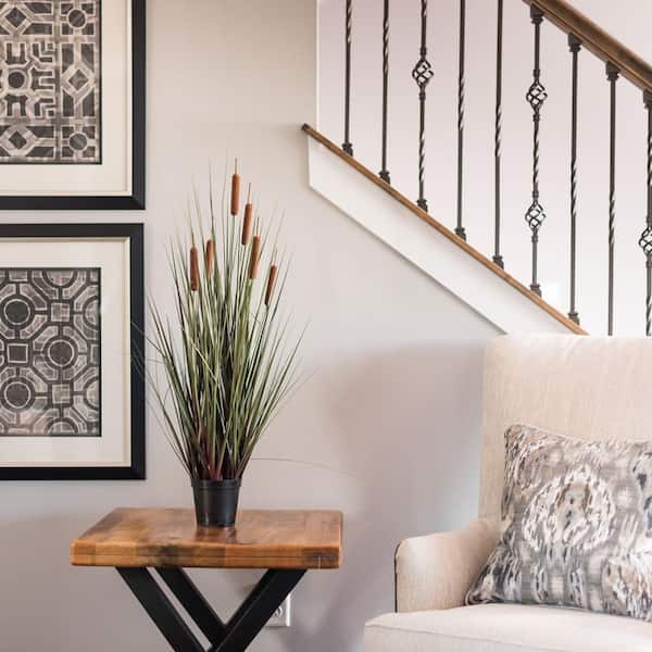 Vickerman 24 in. Artificial Everyday Grass with 5-Cattails Potted