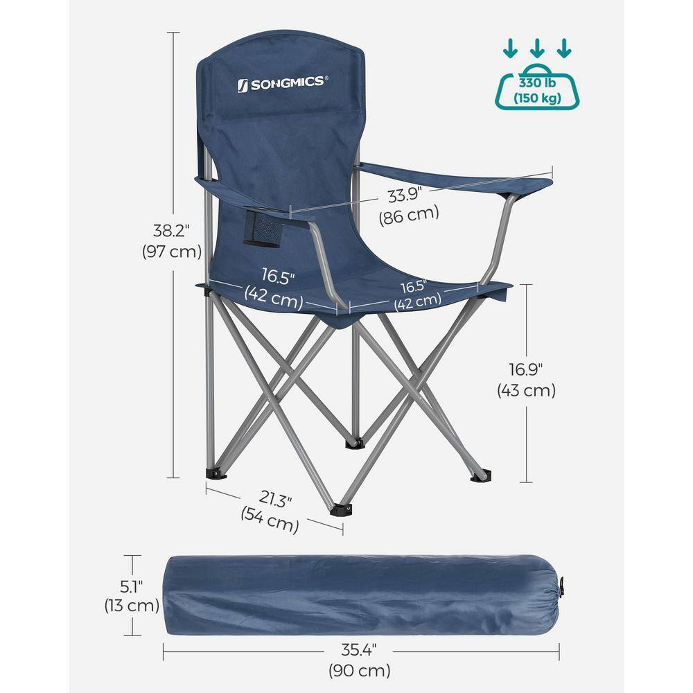 Set of 2 Blue Foldable Steel Camping Chairs with Armrests