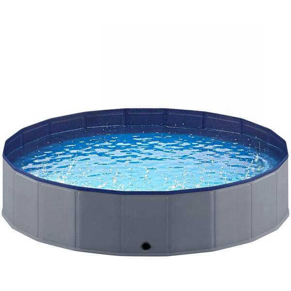 80x16in Foldable Collapsible Plastic Dog Pool,Portable Wading/Bath Tub for Large Pets, Indoor/Outdoor Use,Gray