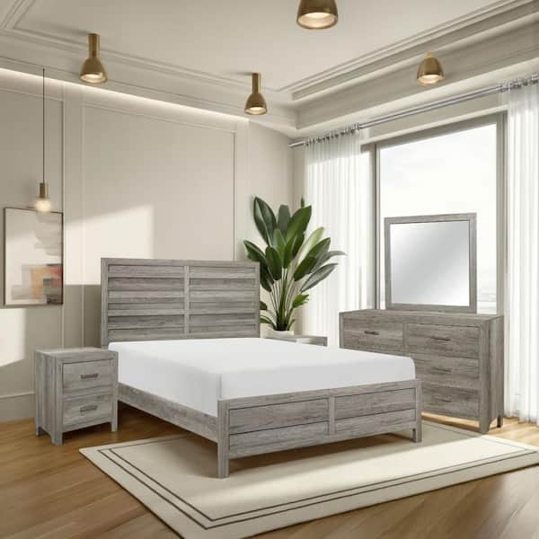 Kade 4-Piece Weathered Gray Queen Engineered Wood Bedroom Set