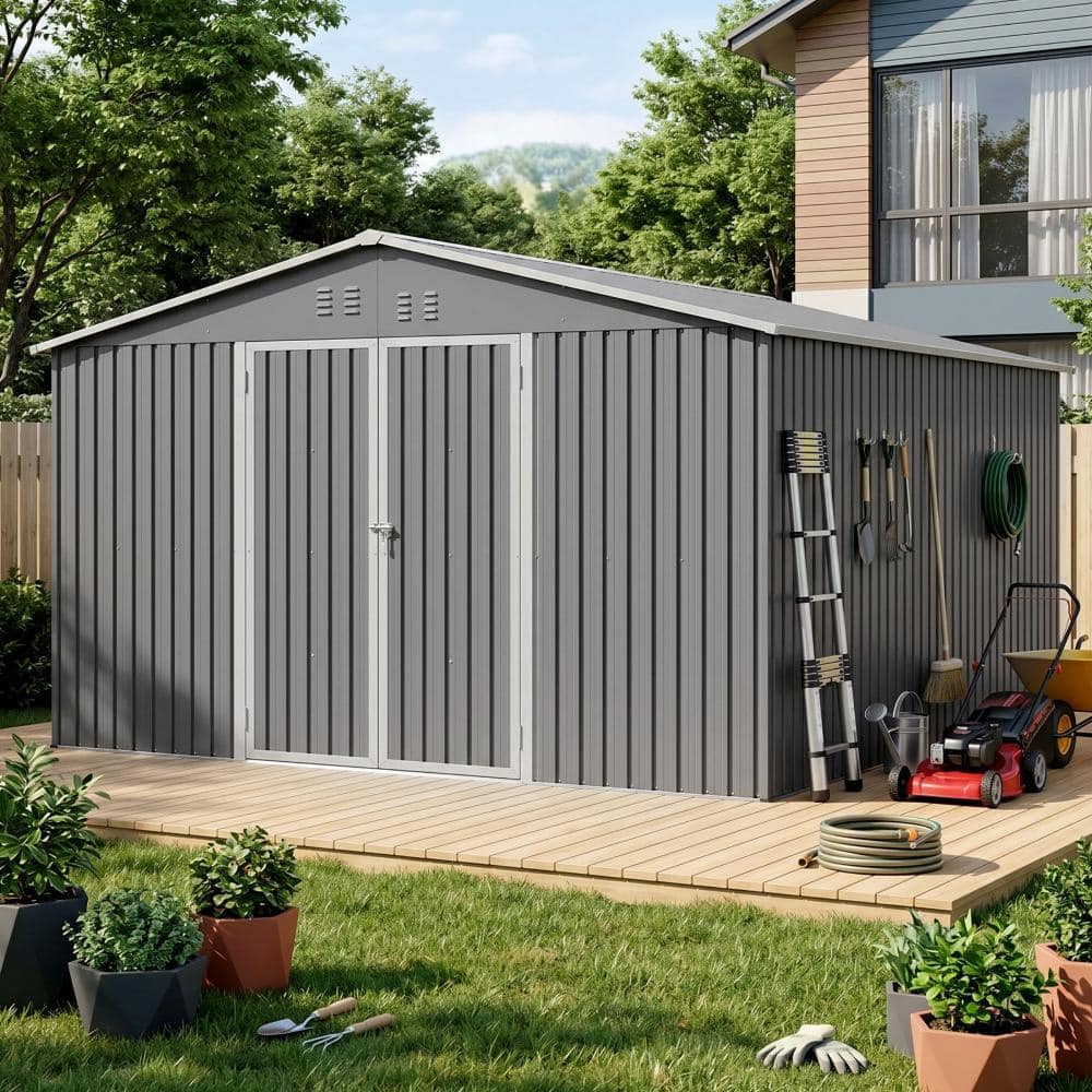 ToolCat 11 x 13 ft Large Metal Storage Shed With Floor Frame