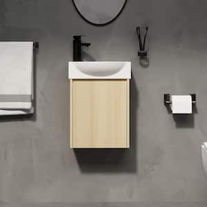 16 in. W Single Sink Wall-Mounted Bath Vanity in Oak with White Cultured Marble Top