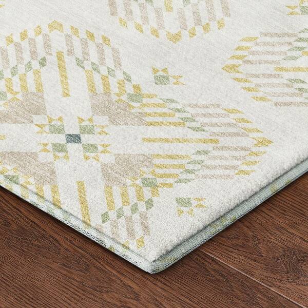 Mayfield Premium Machine Washable Abstract AMF2563 Ivory 2 ft. x 7 ft. Runner Rug
