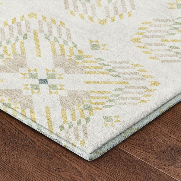 Mayfield Premium Machine Washable Abstract AMF2563 Ivory 9 ft. x 12 ft. Area Rug