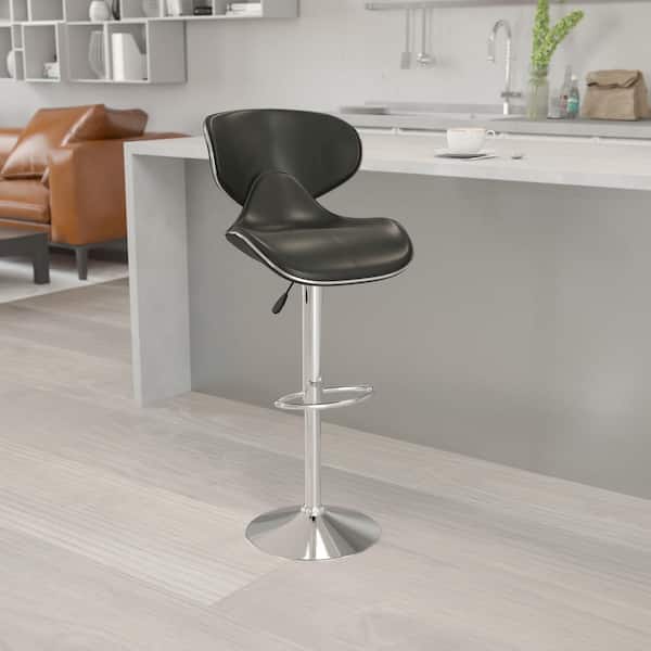 Adjustable Height Black Cushioned Bar Stool