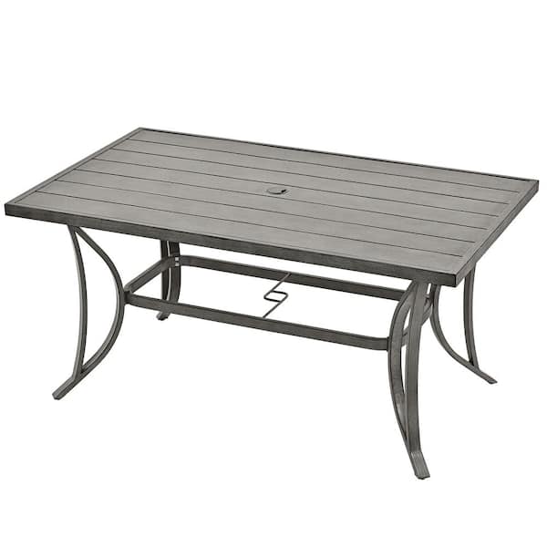EGEIROSLIFE Modique Rectangle Outdoor Aluminum Dining Table with Umbrella Hole