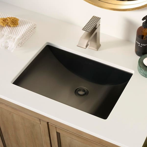 Ariaso 20 in. x 14 in. Undermount Bathroom Sink in 16-Gauge Gunmetal Black Stainless Steel With Drain