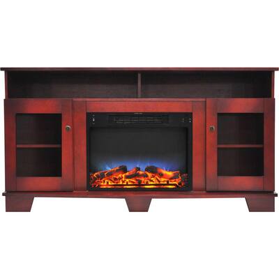 Savona 59 in. Electric Fireplace in Cherry with Entertainment Stand and Multi-Color LED Flame Display