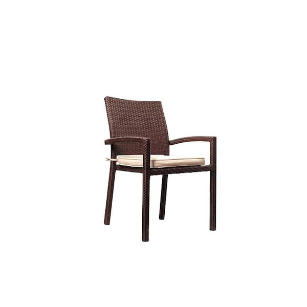 Atlantic Contemporary Lifestyle Liberty Brown Patio Dining Armchair Set with Off-White Cushions (4-Piece)