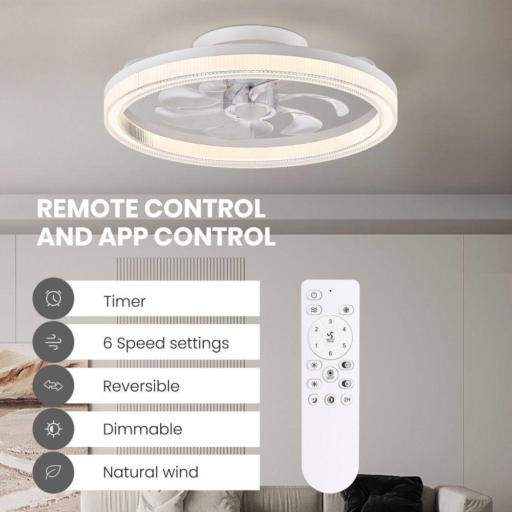 20" White Low Profile LED Ceiling Fan with Remote and App Control