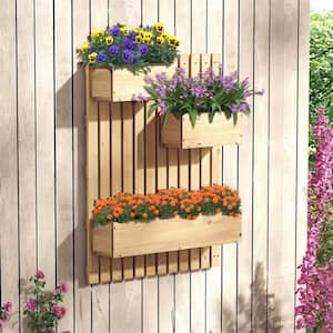 Natural Wood Wall Mounted Outdoor Garden Planter with 3 Planter Boxes Drainage Holes Non-woven Liners