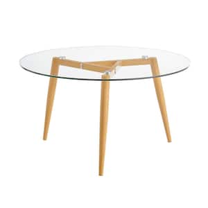 Van Beuren 17.625 in. x 31.5 in. Beech Round MDF Glass Coffee Table with Modern Metal Taper Legs