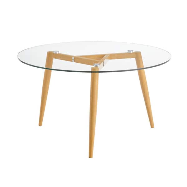 DANYA B Van Beuren 17.625 in. x 31.5 in. Beech Round MDF Glass Coffee Table with Modern Metal Taper Legs