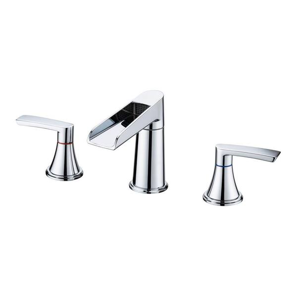 GIVING TREE Widespread 2-handle Bathroom Faucet with Waterfall Rotatable Spout in Chrome