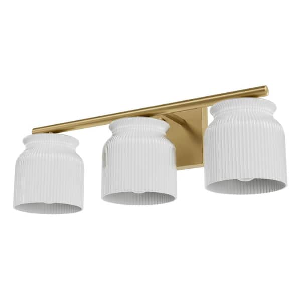 Harlowe 22 in. 3-Light Luxe Gold Vanity Light with Cased White Glass Shades