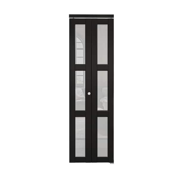 28 in. x 80 in. 3-Lite Frosted Glass Solid Core MDF White Finished Glass Closet Bi-Fold Door with Hardware for Closet
