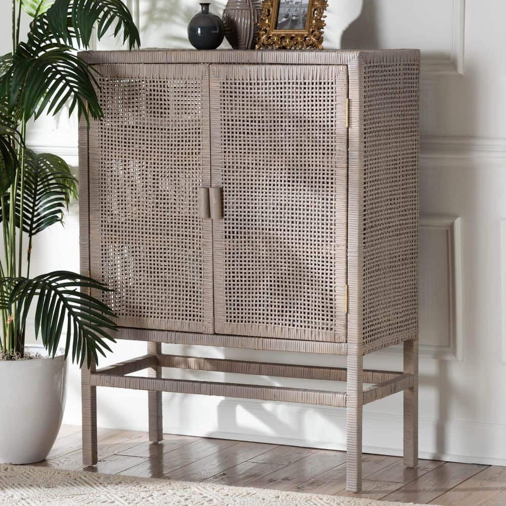 bali & pari Vivan French Grey 44.1 in. H Rattan 3-Tier Accent