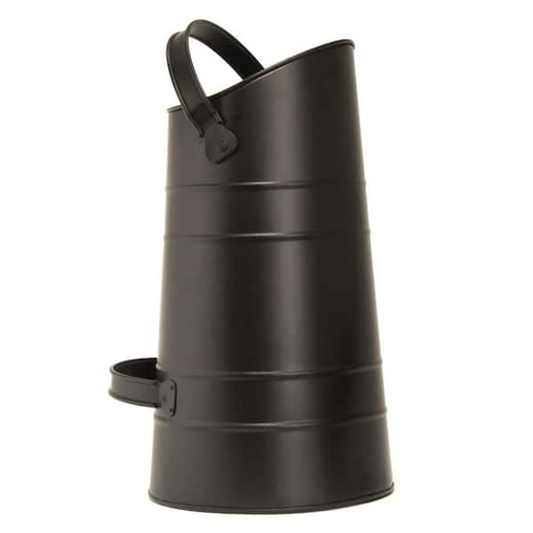 ACHLA DESIGNS 11.5 in. Dia Black Galvanized Steel Round Pellet Scuttle with Handle