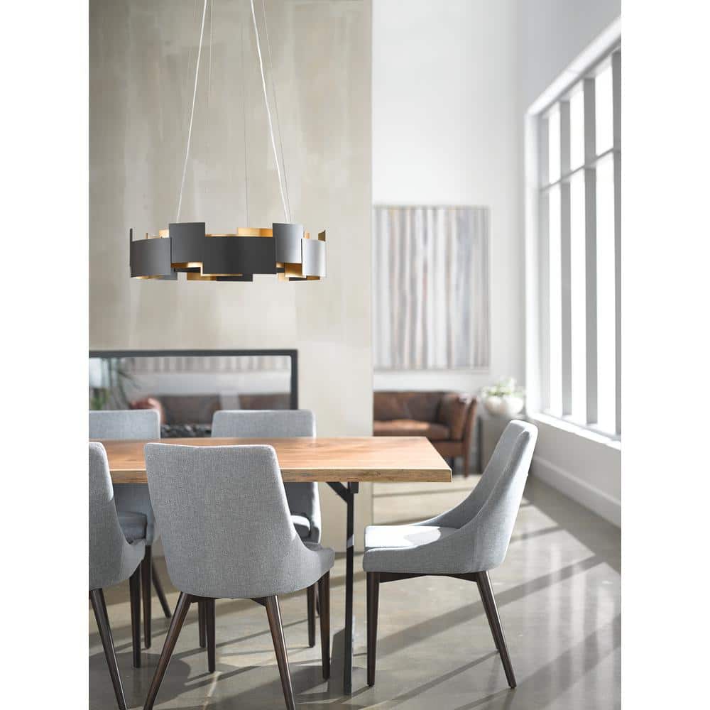 Satin Nickel 26.5" Modern LED Drum Pendant with Black Shade